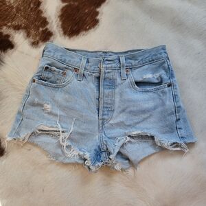 Levi's Light Blue Distressed High-Rise Denim Shorts